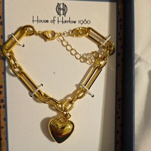 House of Harlow 1960 Gold Heart Charm Bracelet